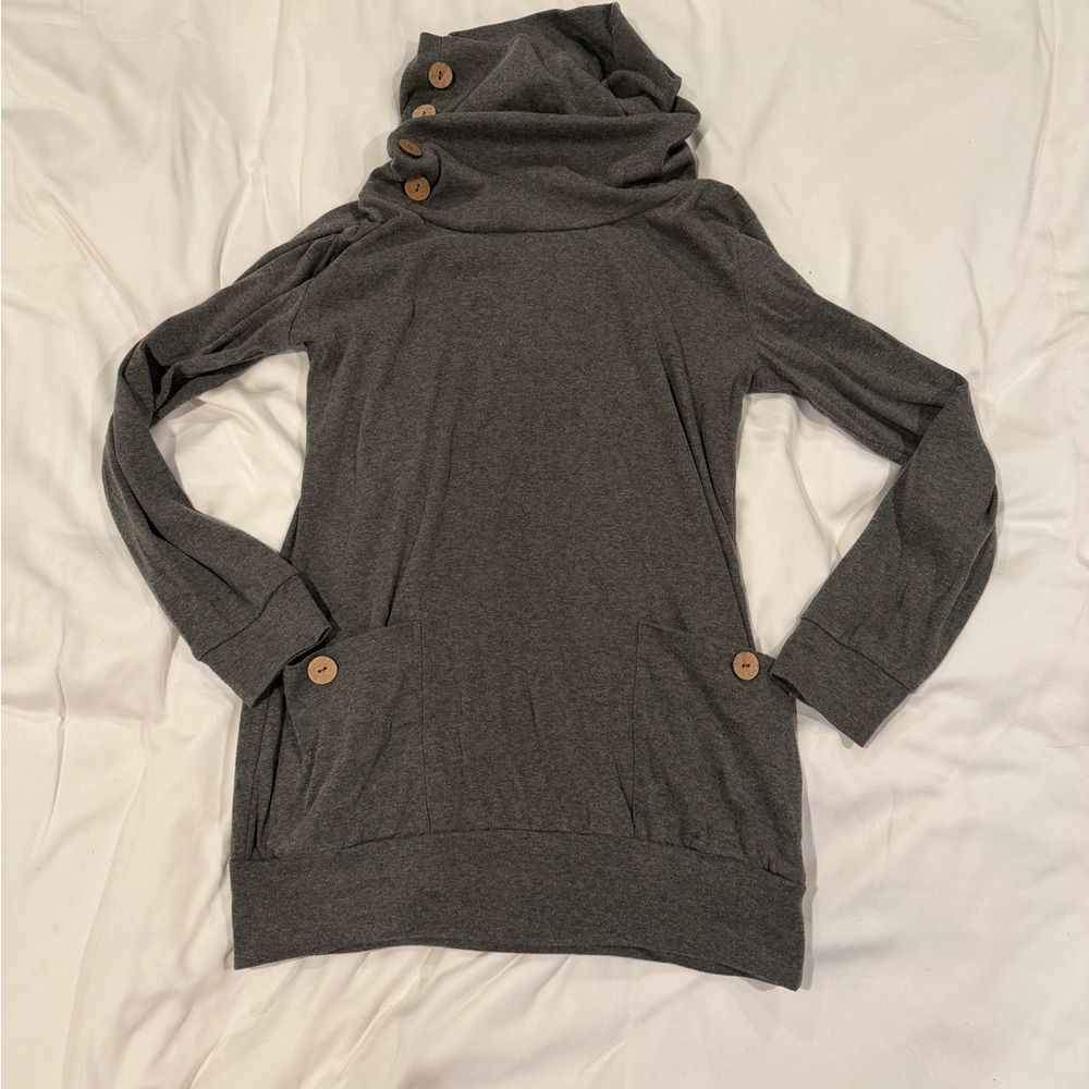 Cozy Gray Button-Detail Sweater